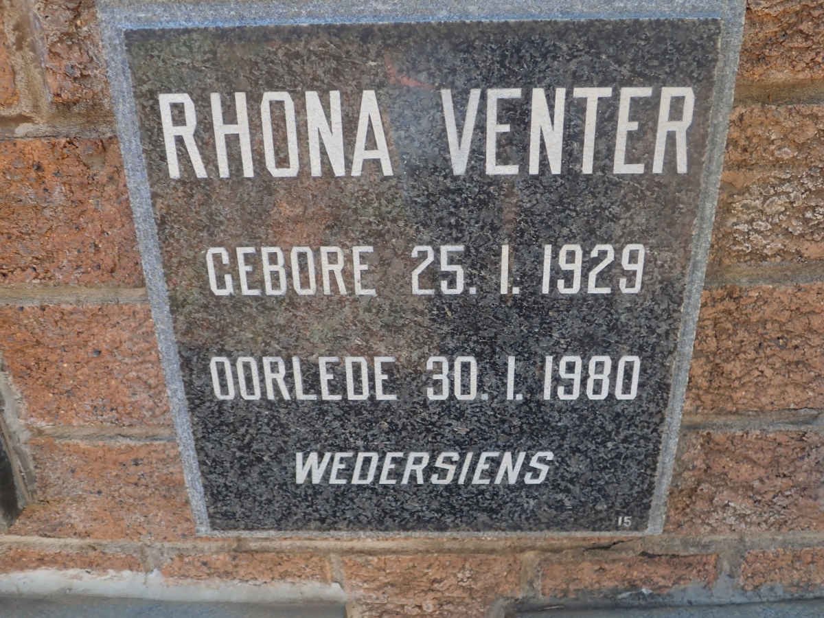 VENTER Rhona 1929-1980