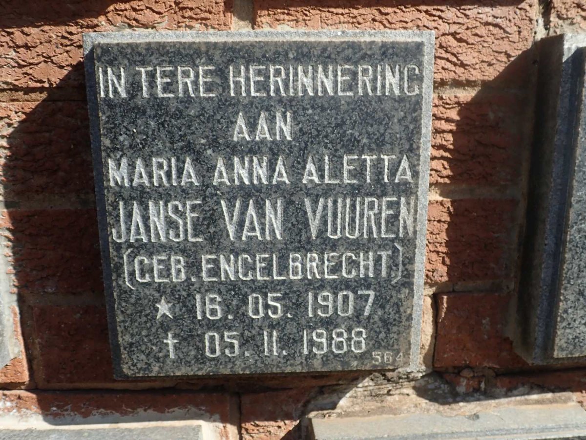 VUUREN Maria Anna Aletta, Janse van nee ENGELBRECHT 1907-1988