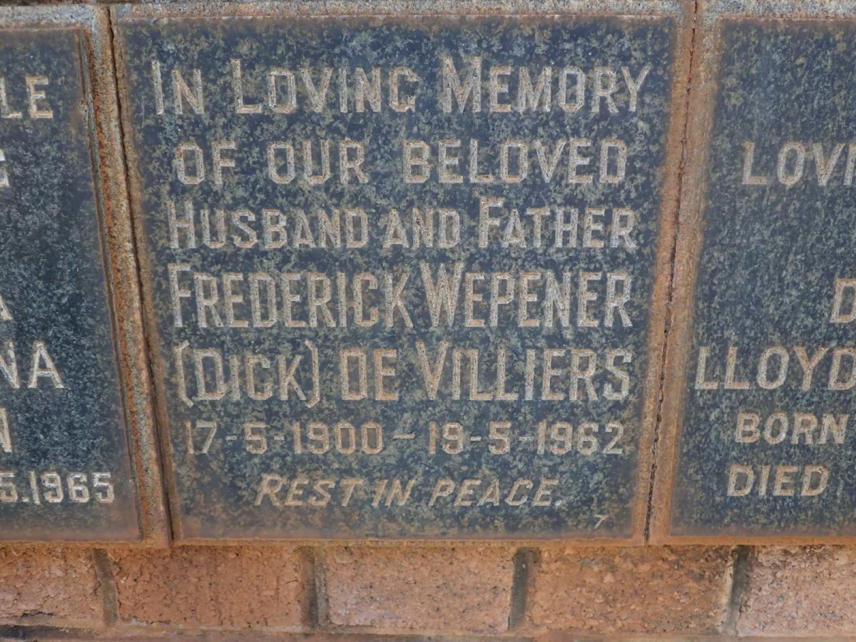 VILLIERS Frederick Wepener, de 1900-1962