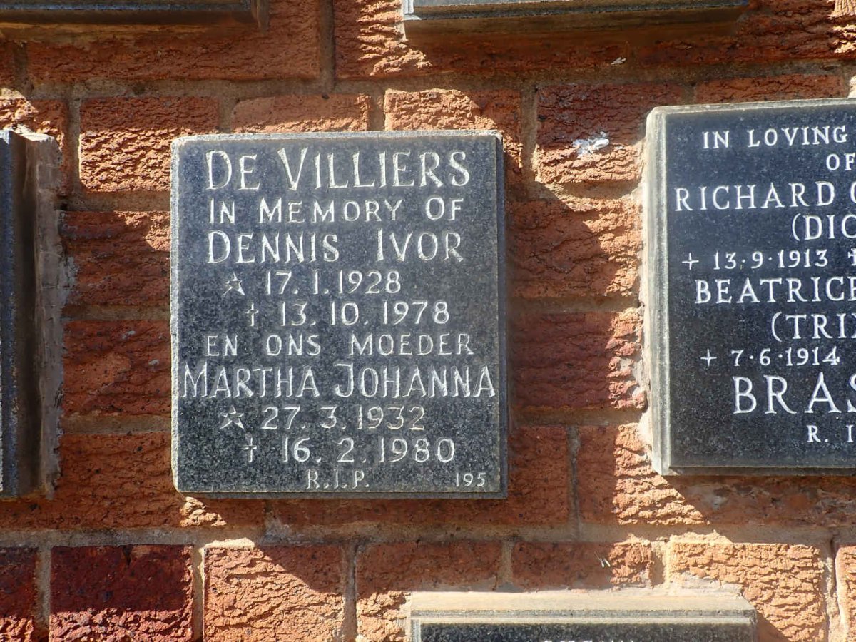 VILLIERS Dennis Ivor, de 1928-1978 &amp; Martha Johanna 1932-1980
