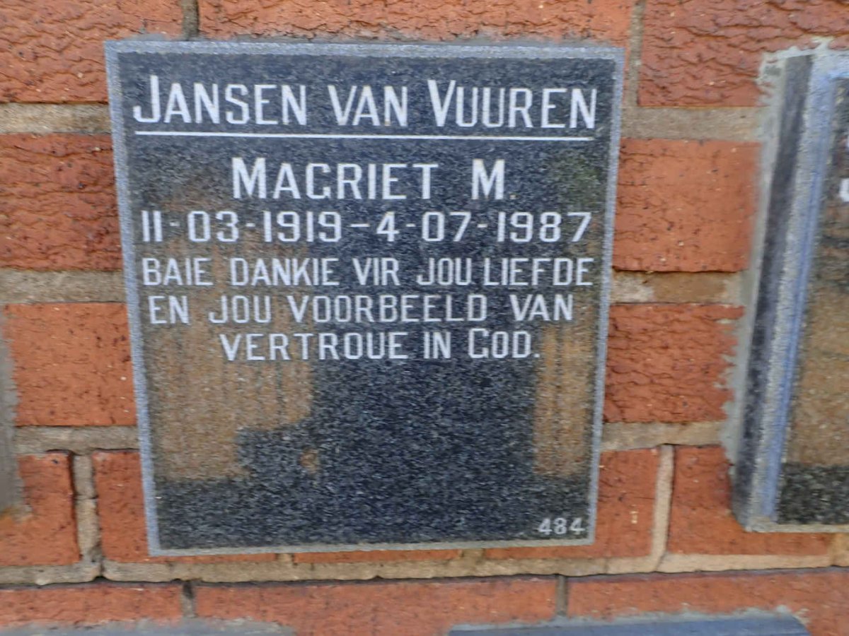 VUUREN Magriet M., Jansen van 1919-1987
