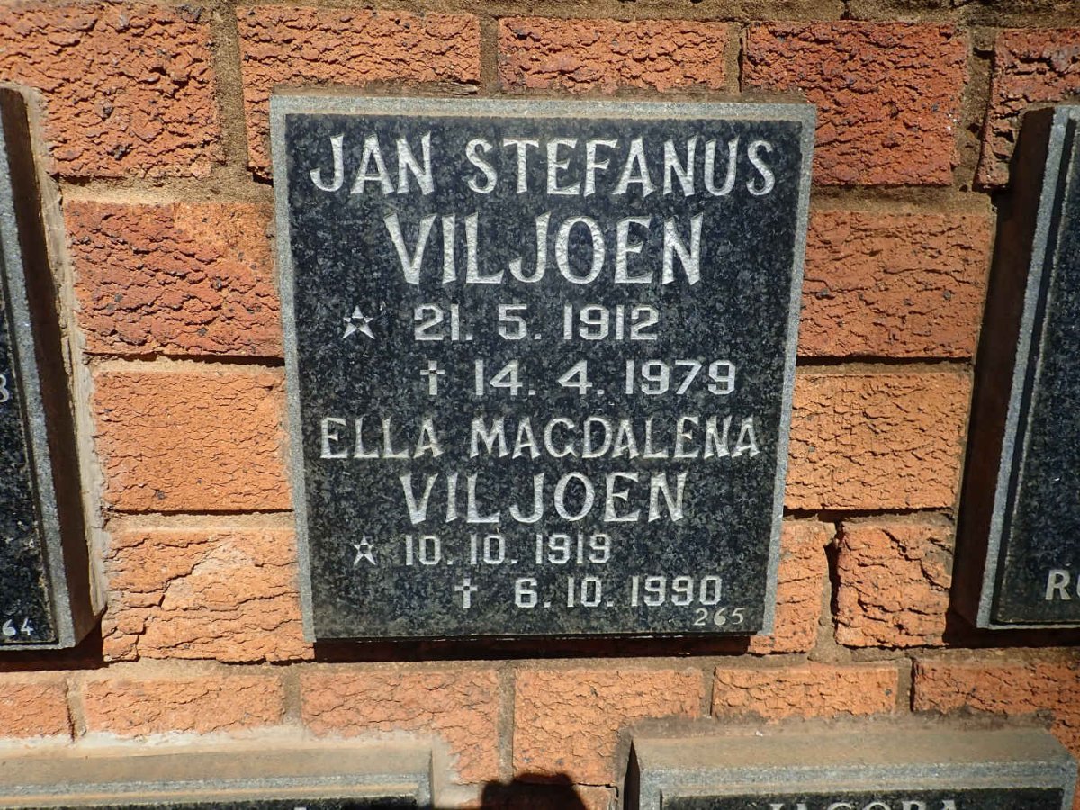 VILJOEN Jan Stefanus 1912-1979 &amp; Ella Magdalena 1919-1990