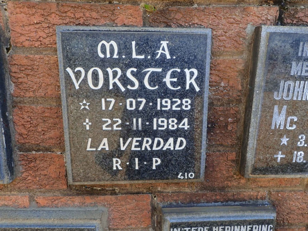 VORSTER M.L.A. 1928-1984