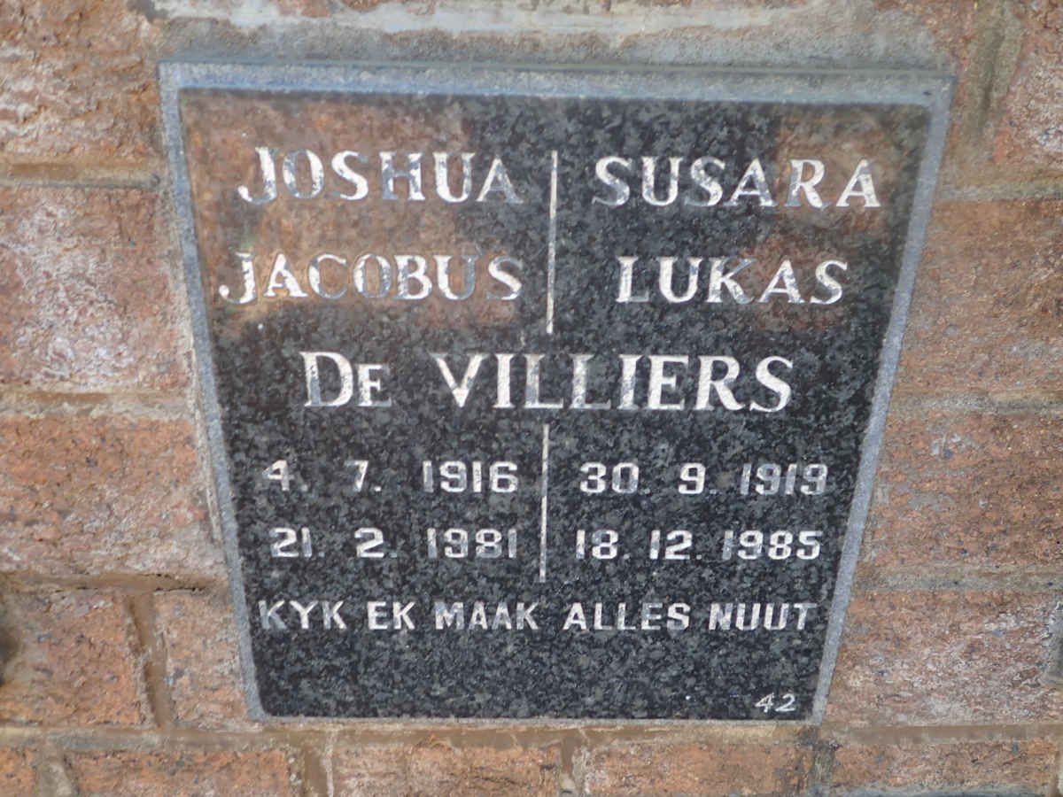 VILLIERS Joshua Jacobus, de 1916-1981&amp; Susara Lukas 1919-1985