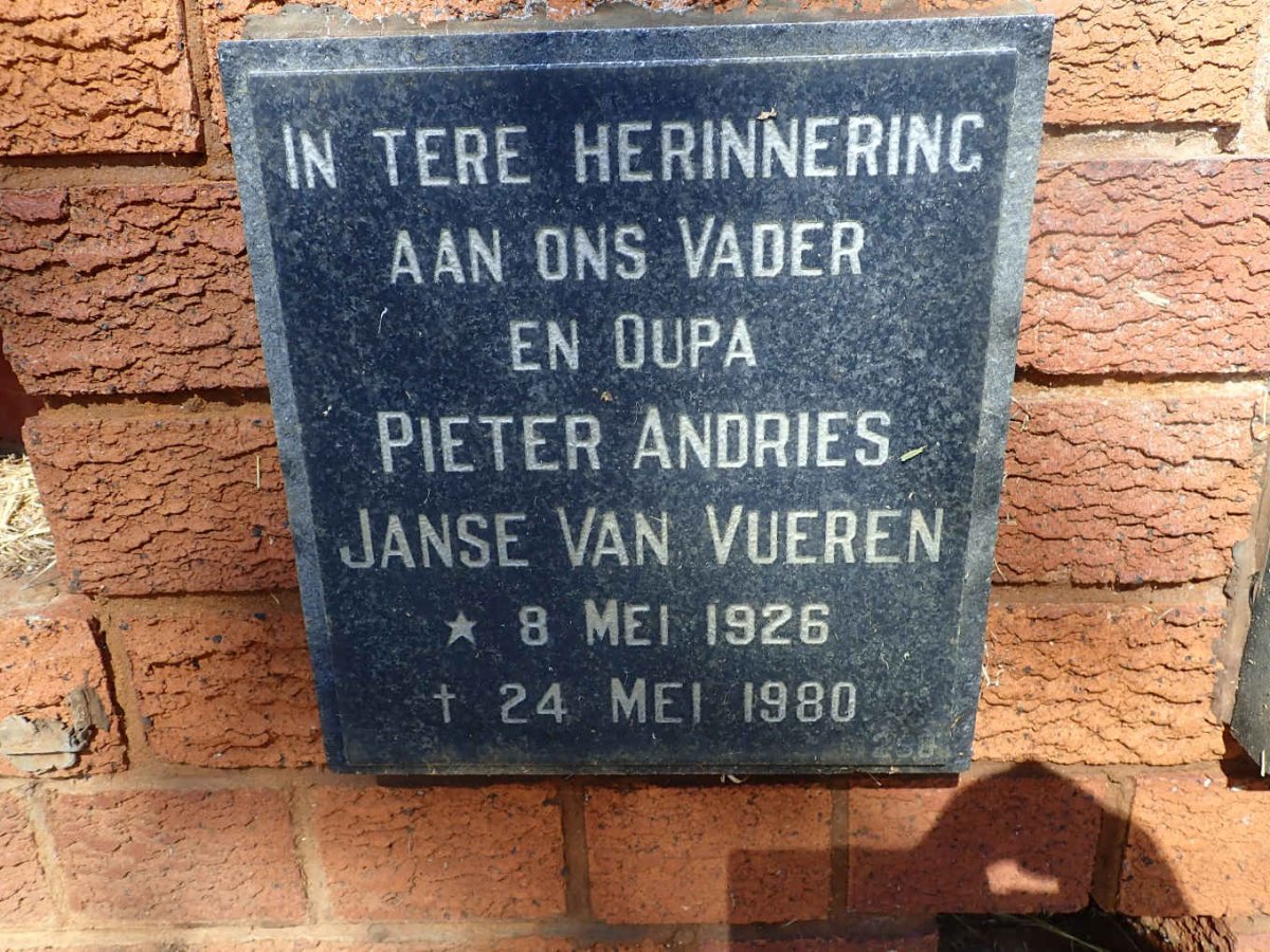 VUEREN Pieter Andries, Janse van 1926-1980
