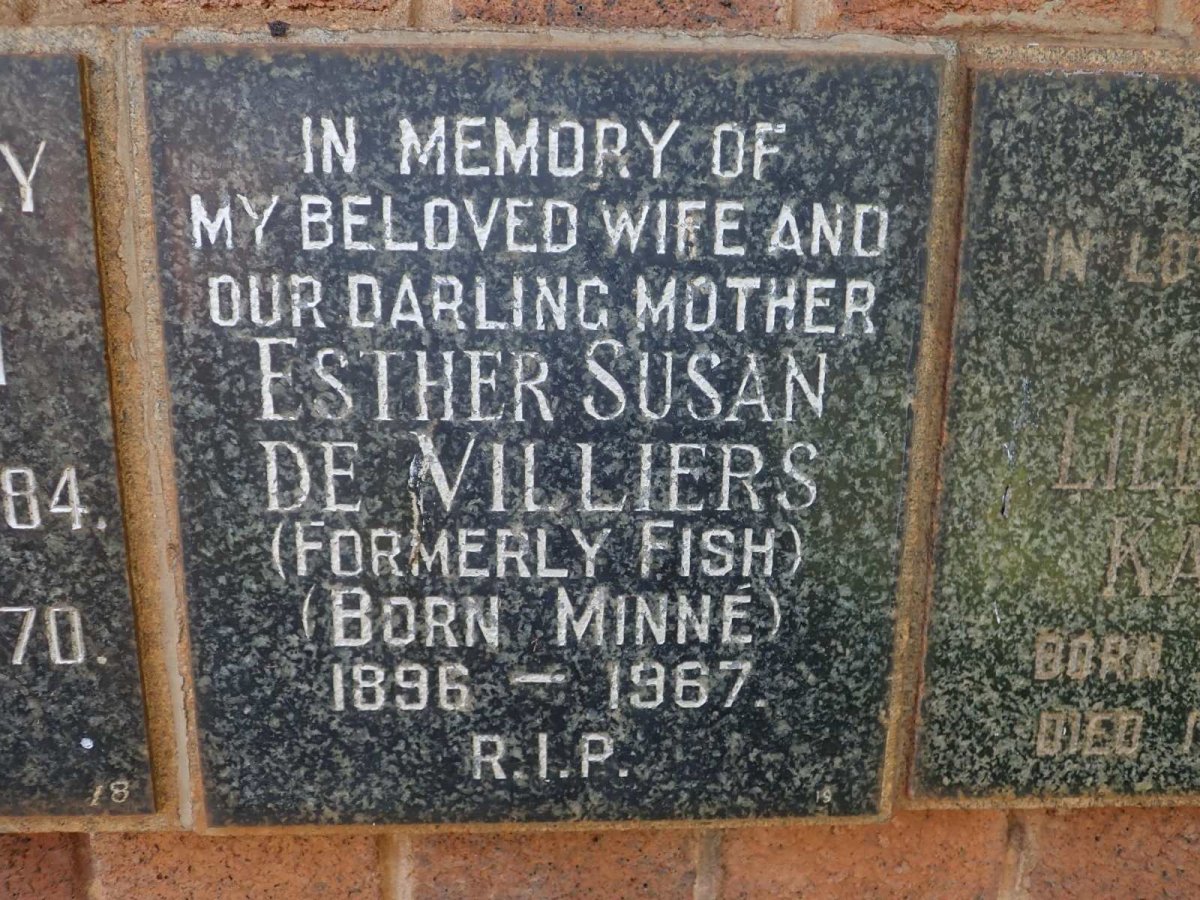 VILLIERS Esther Susan, de formerly FISH nee MINNÉ 1896-1967