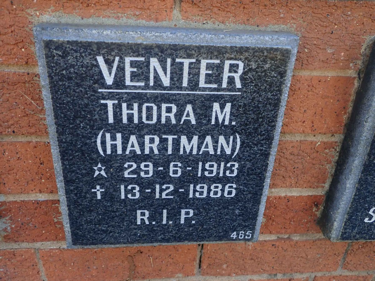 VENTER Thora M. nee HARTMAN 1913-1986