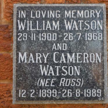 WATSON William 1900-1968 &amp; Mary Cameron ROSS 1899-1989