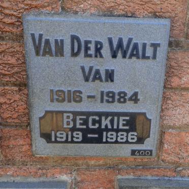 WALT Van, van der 1916-1984 &amp; Beckie 1919-1986