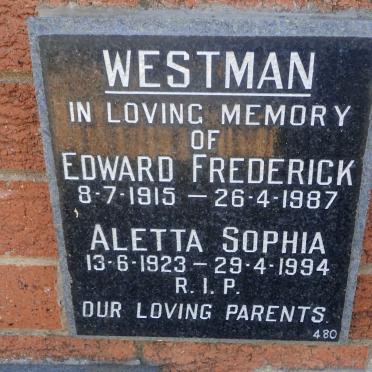 WESTMAN Edward Frederick 1915-1987 &amp; Aletta Sophia 1923-1994