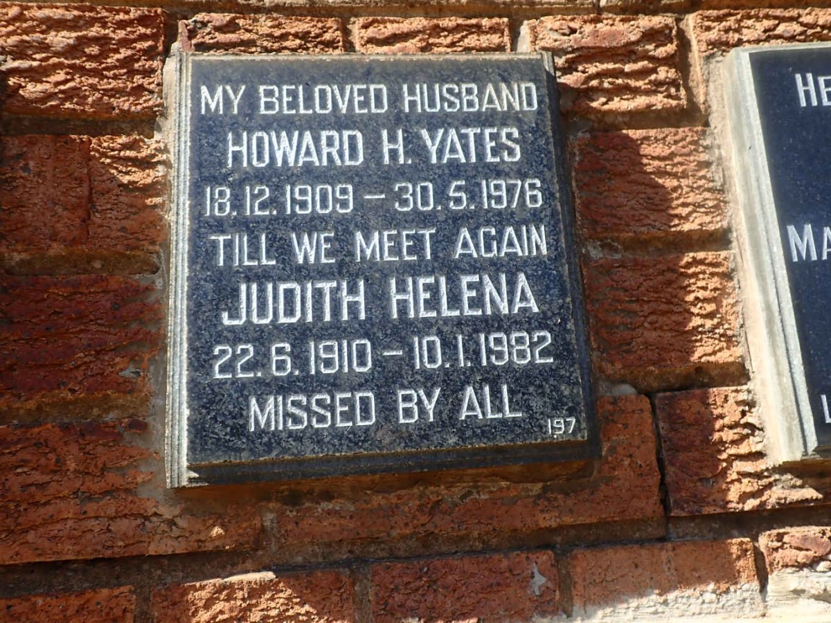 YATES Howard H. 1909-1976 &amp; Judith Helena 1910-1982