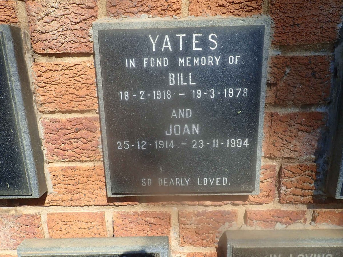 YATES Bill 1918-1978 &amp; Joan 1914-1994