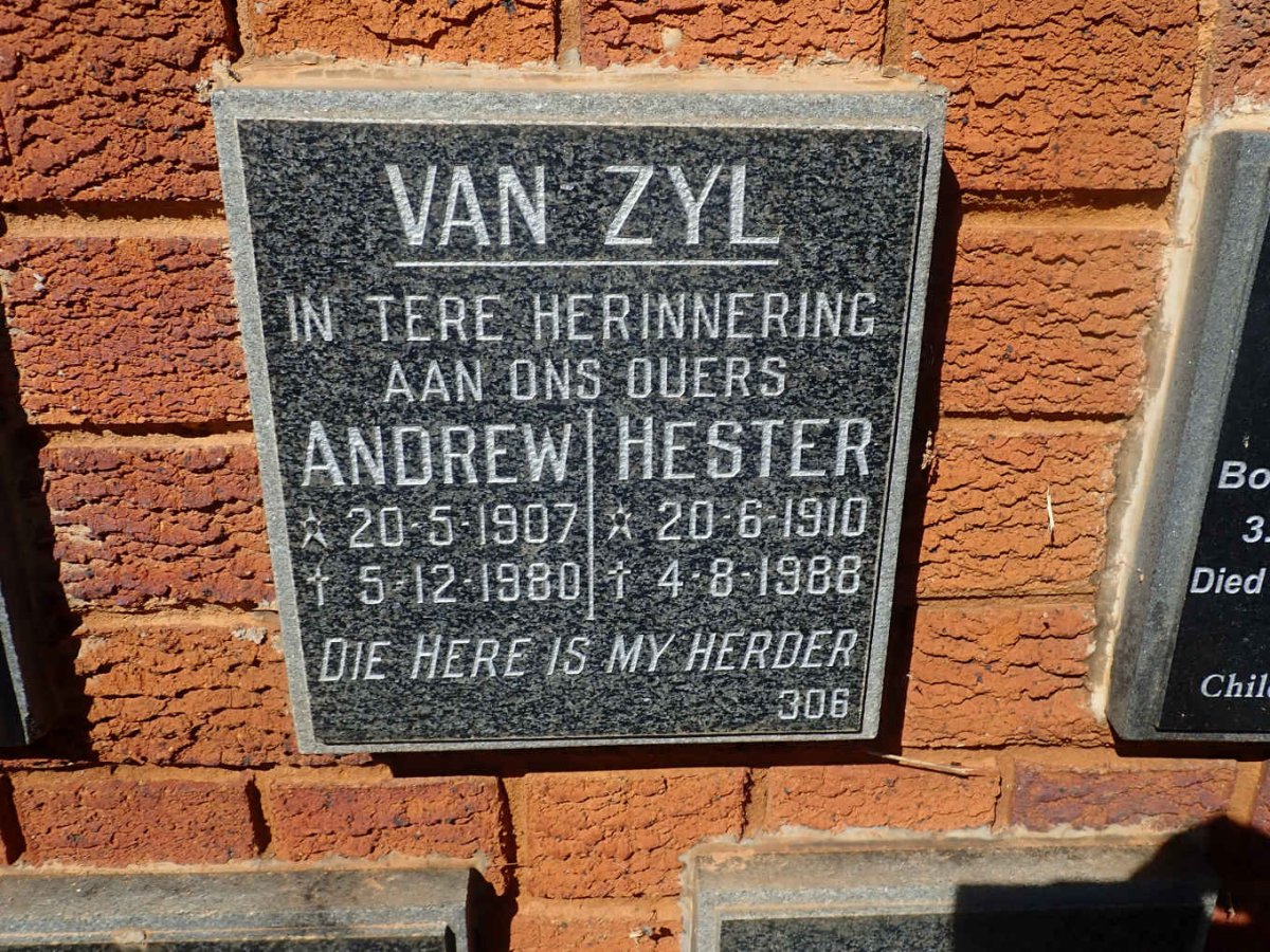 ZYL Andrew, van 1907-1980 &amp; Hester 1910-1988