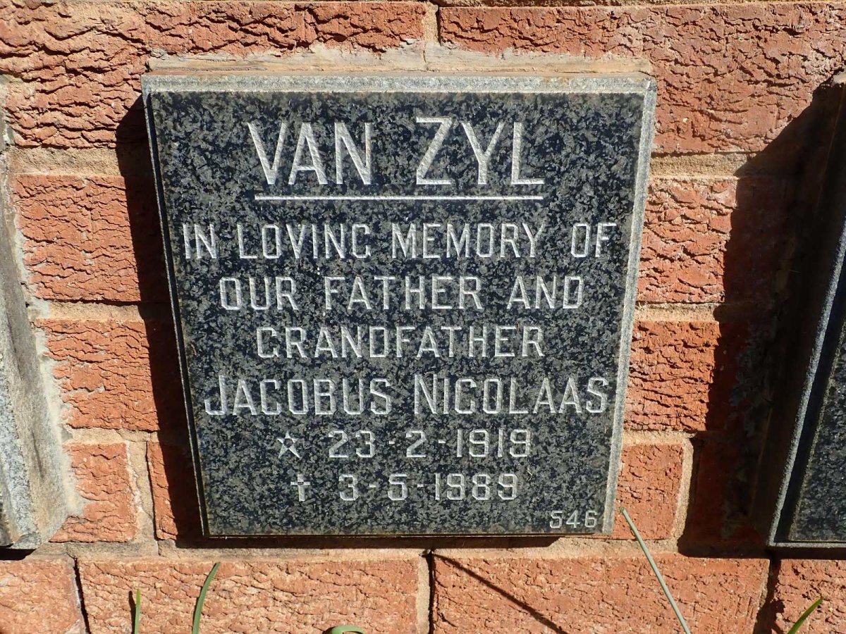 ZYL Jacobus Nicolaas, van 1919-1989