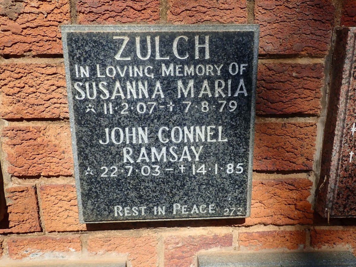 ZULCH John Connel Ramsay 1903-1985 &amp; Susanna Maria 1907-1979