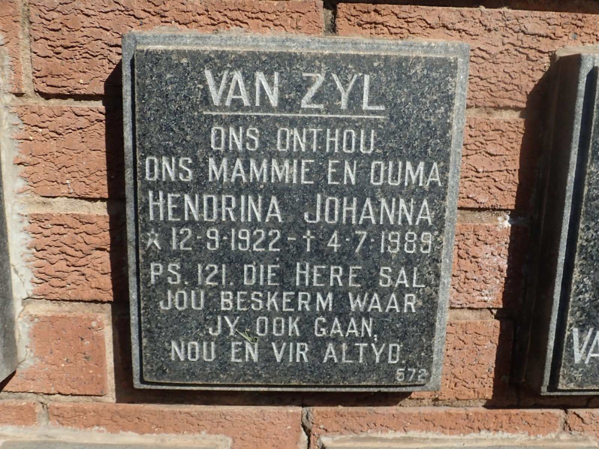 ZYL Hendrina Johanna, van 1922-1989