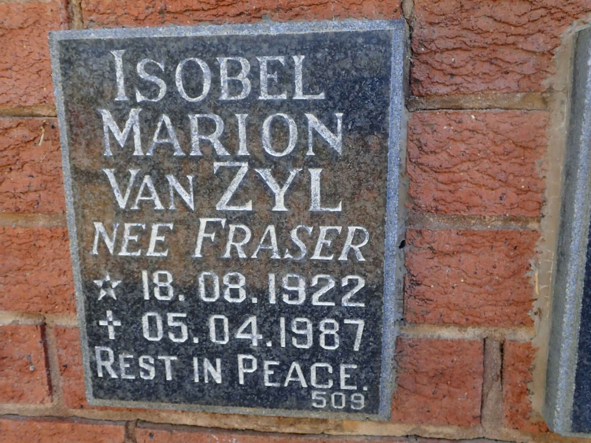 ZYL Isobel Marion, van nee FRASER 1922-1987