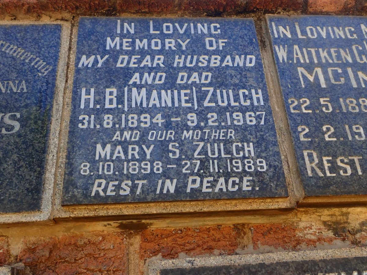 ZULCH H.B. 1894-1967 &amp; Mary S. 1898-1989
