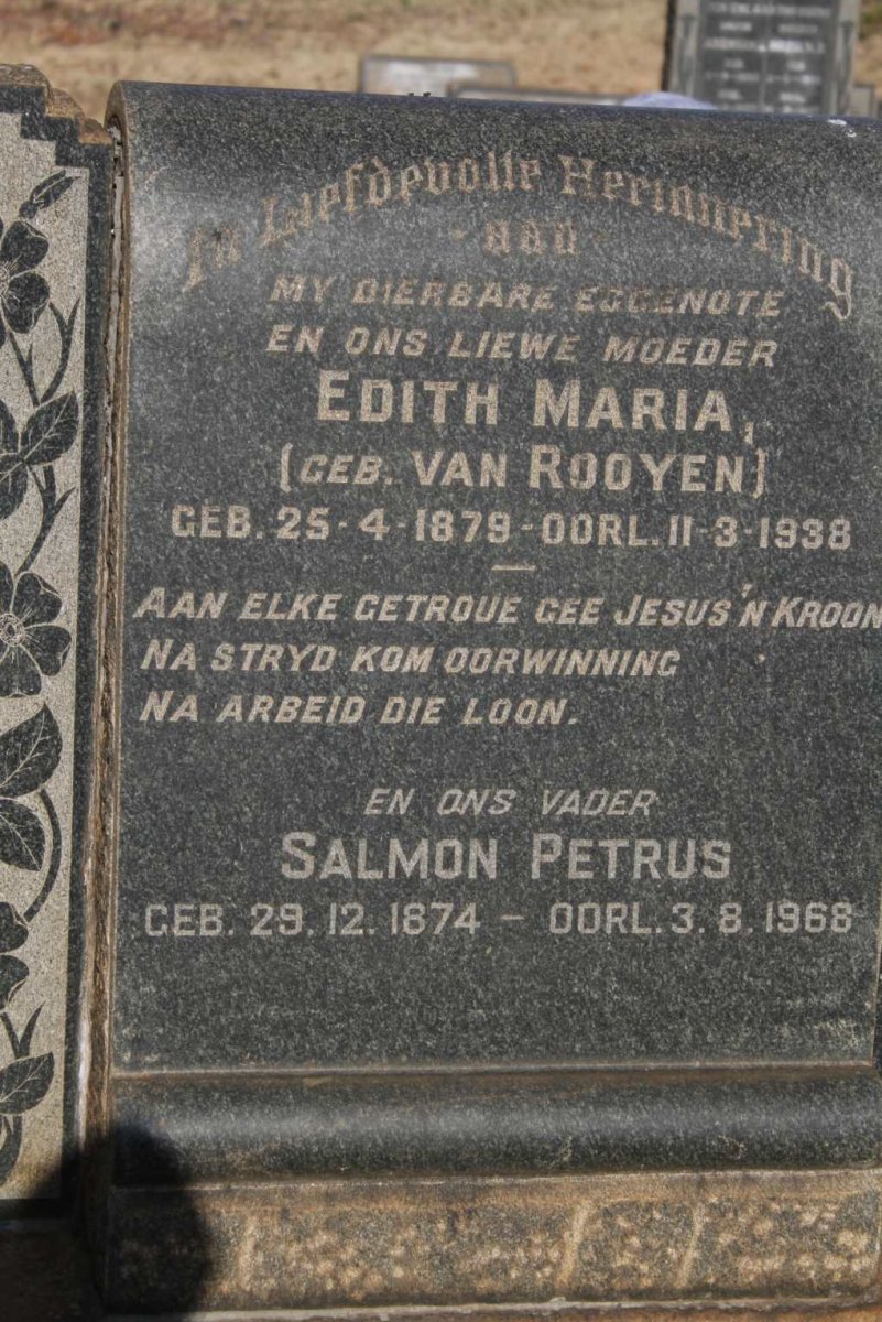 ? Salmon Petrus 1874-1968 & Edith Maria VAN ROOYEN 1879-1938