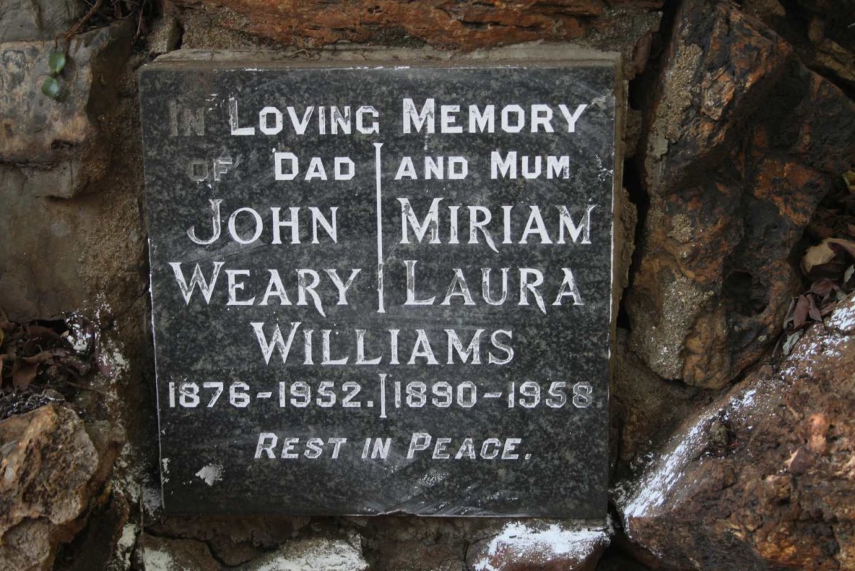 WILLIAMS John Weary 1876-1952 & Miriam Laura 1890-1958