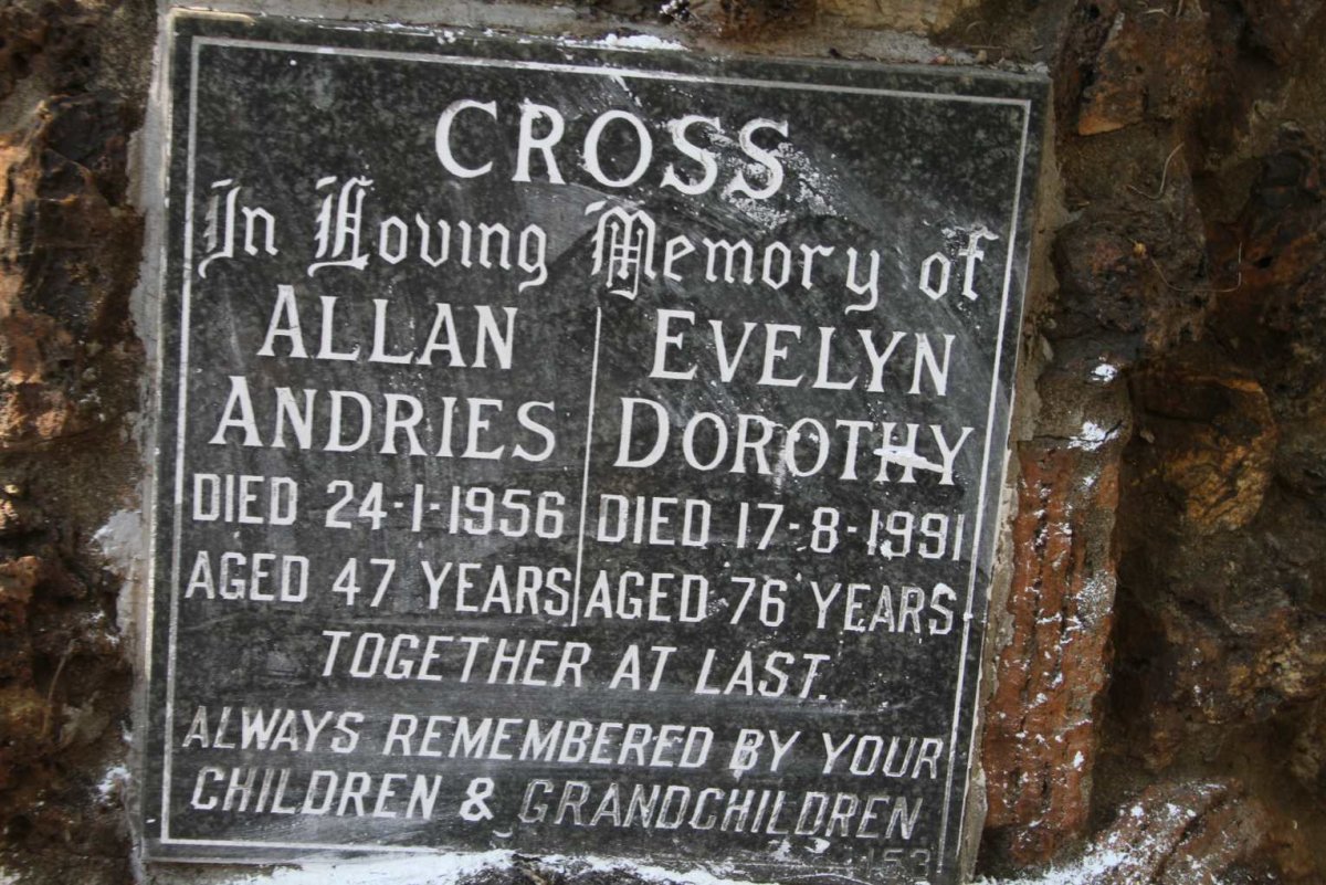 CROSS Allan Andries -1956 & Evelyn Dorothy -1991