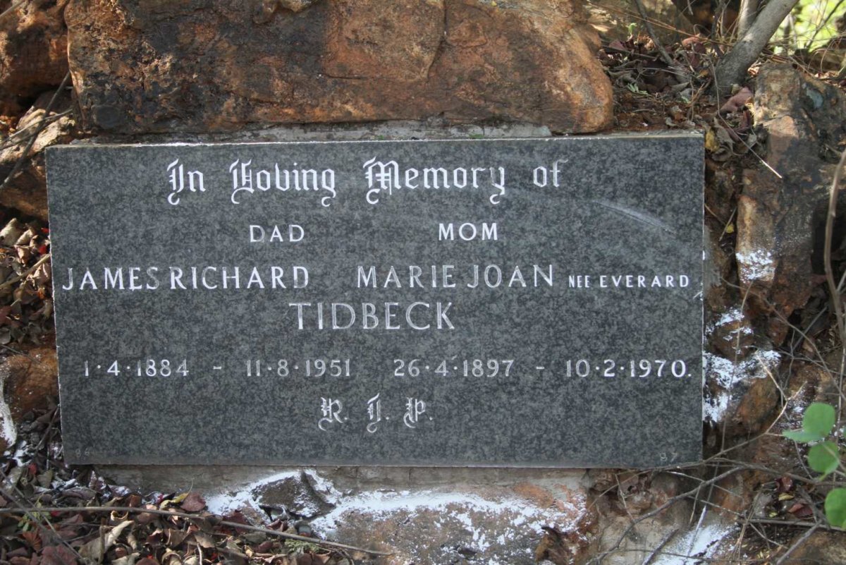 TIDBECK James Richard 1884-1951 & Marie Joan EVERARD 1897-1970