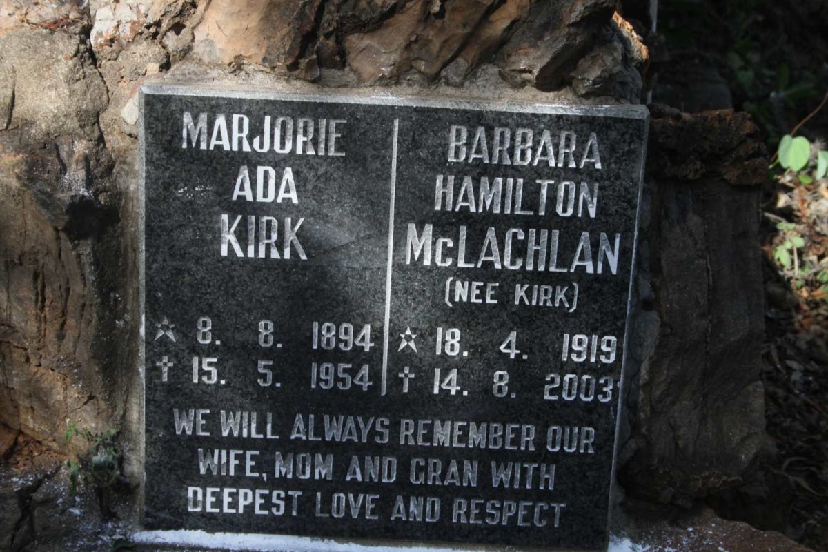 KIRK Marjorie Ada 1894-1954 :: MCLACHLAN Barbara Hamilton nee KIRK 1919-2003