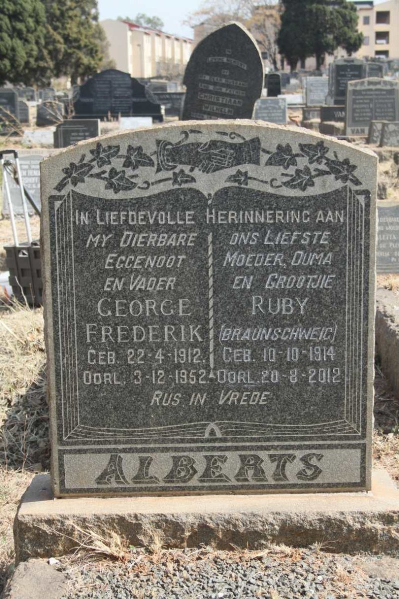 ALBERTS George Frederik 1912-1952 & Ruby BRAUNSCHWEIC 1914-2012