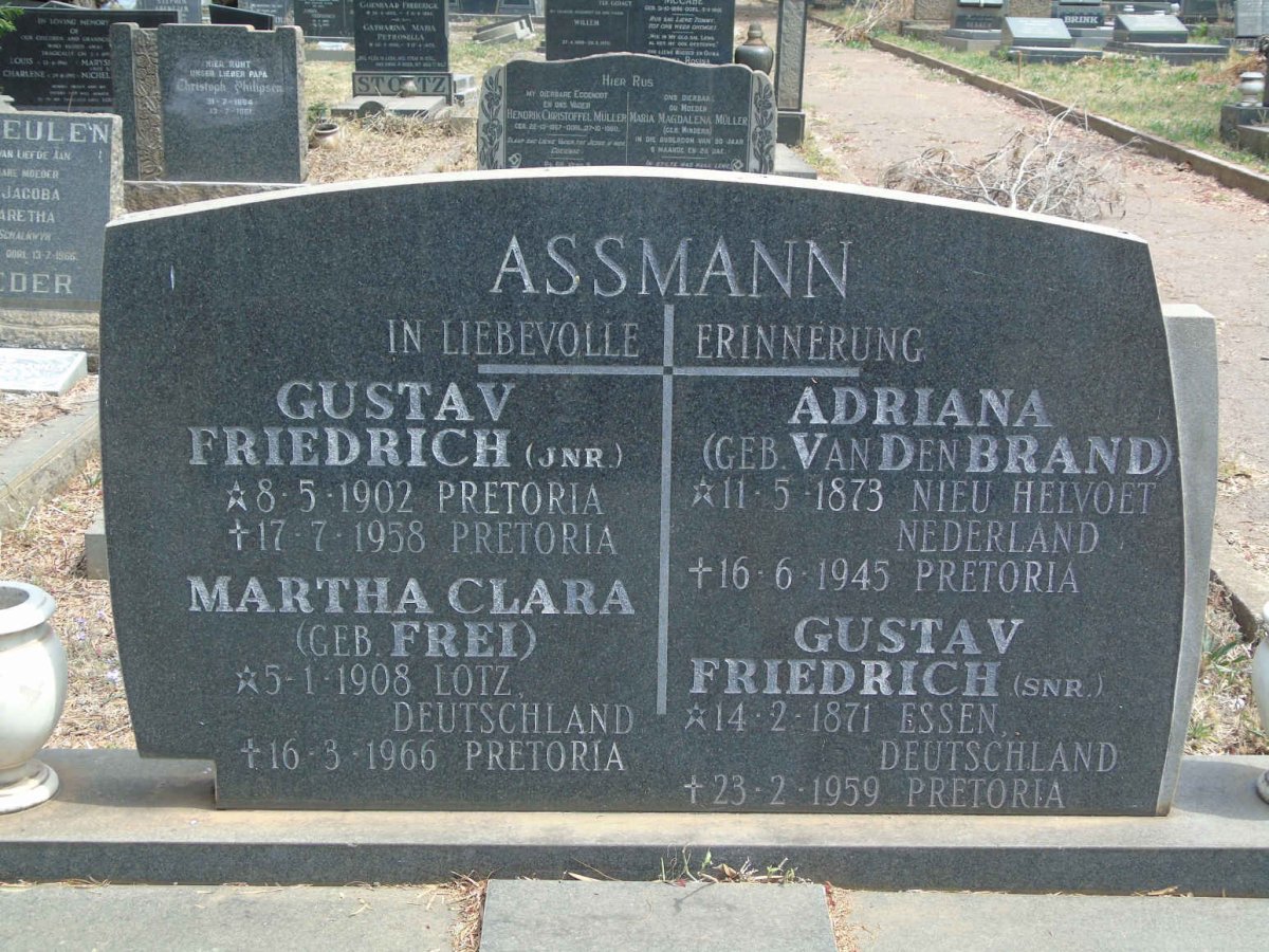 ASSMANN Gustav Friedrich 1871-1959 &amp; Adriana VAN DEN BRAND 1873-1945