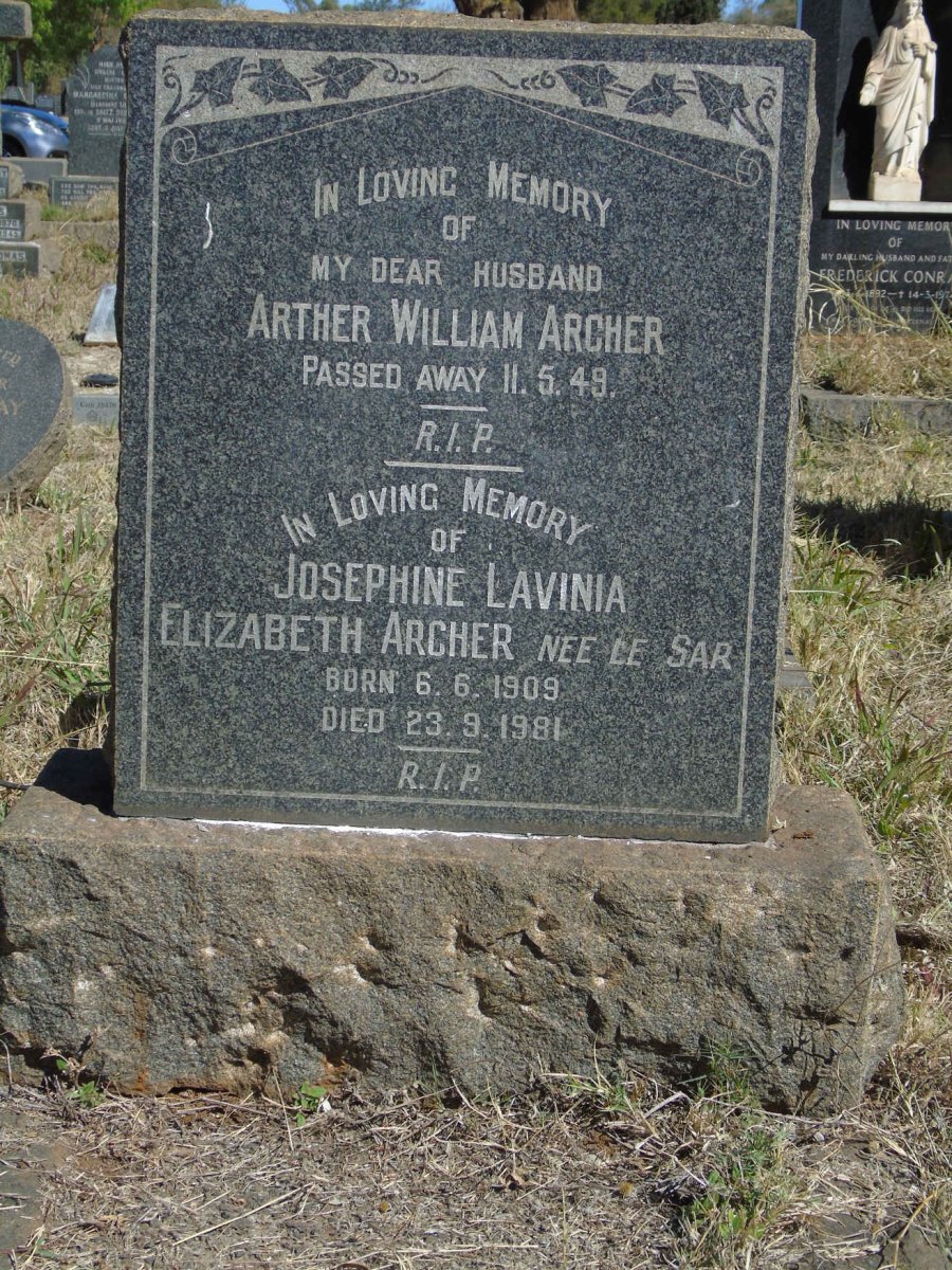 ARCHER Arther William -1949 &amp; Josephine Lavinia Elizabeth LE SAR 1909-1981 