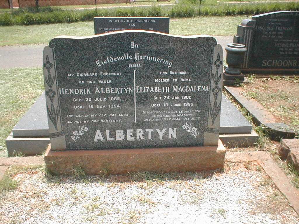 ALBERTYN Hendrik 1882-1954 &amp; Elizabeth Magdalena 1902-1983