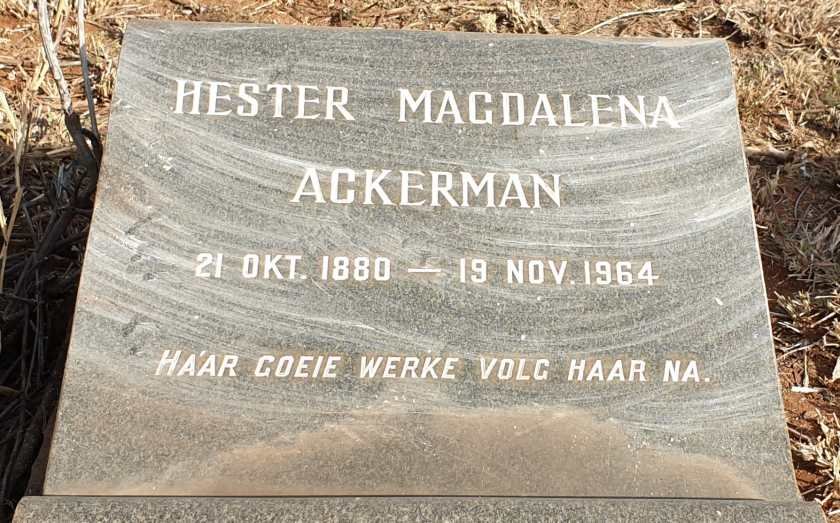 ACKERMAN Hester Magdalena 1880-1964