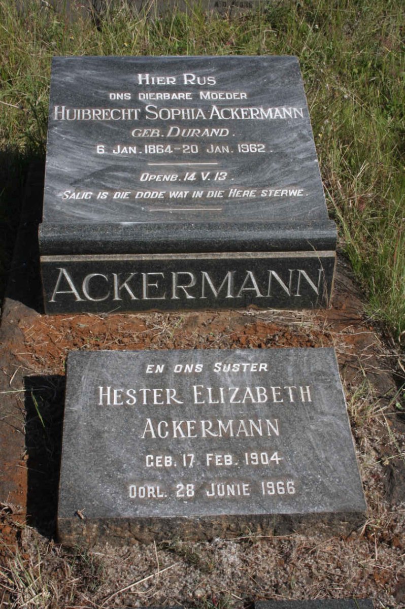 ACKERMANN Huibrecht Sophia nee DURAND 1864-1962 :: ACKERMANN Hester Elizabeth 1904-1966