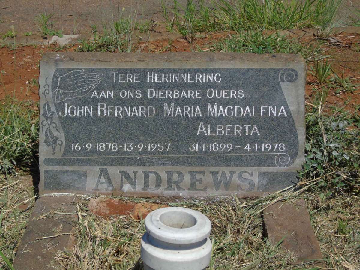 ANDREWS John Bernard 1878-1957 &amp; Maria Magdalena Alberta 1899-1978