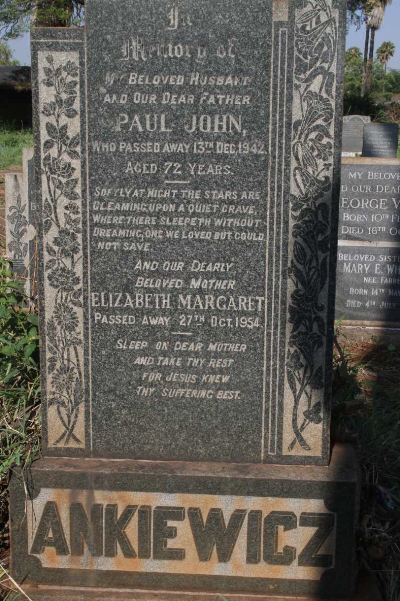 ANKIEWICZ Paul John -1942 & Elizabeth Margaret -1954