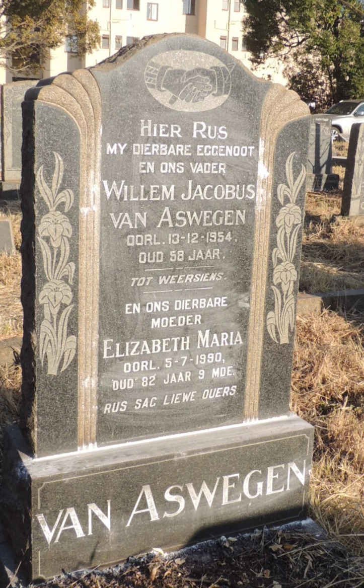 ASWEGEN Willem Jacobus, van -1954 & Elizabeth Maria -1990