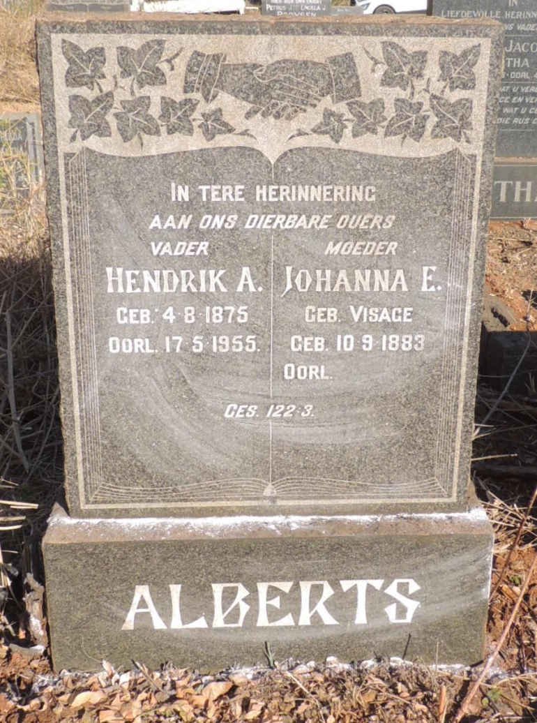 ALBERTS Hendrik A. 1875-1955 & Johanna E. VISAGIE 1883- 