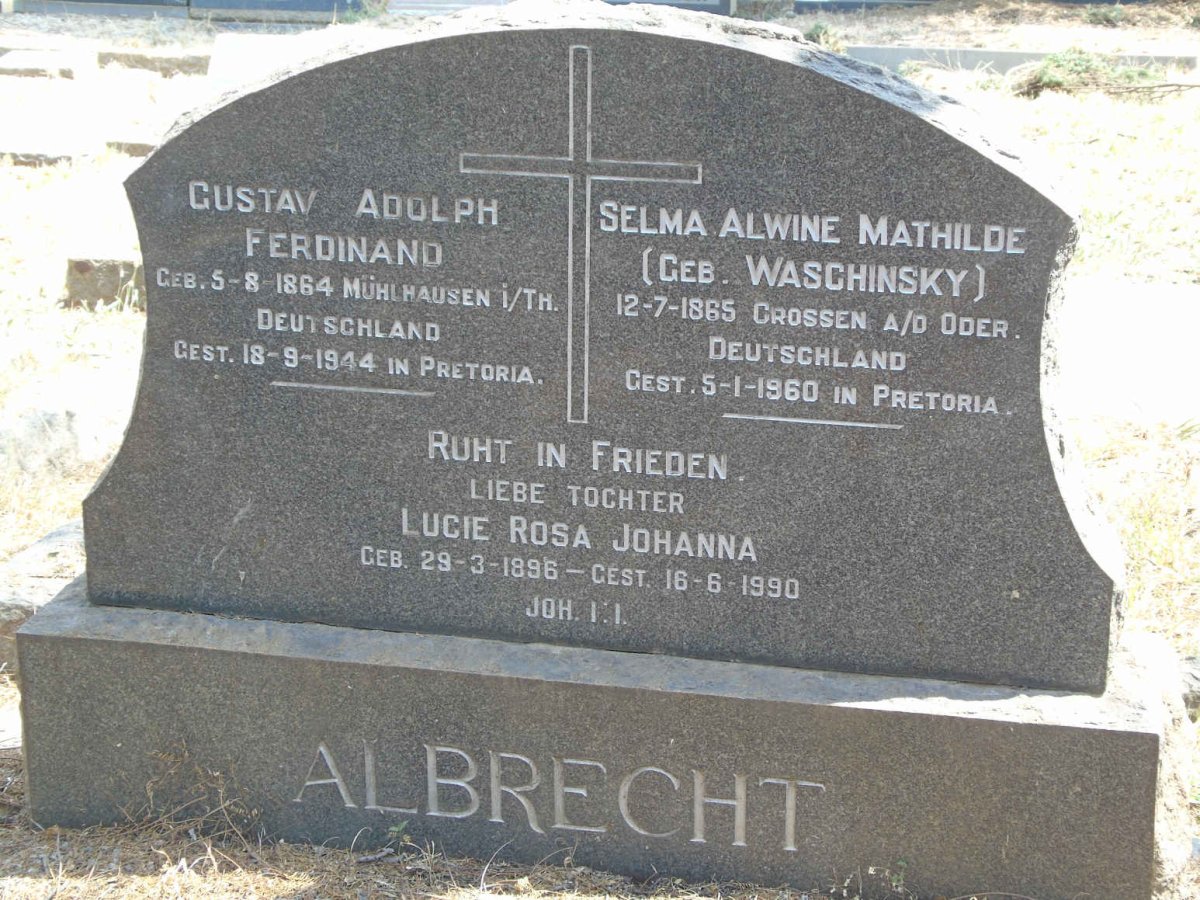 ALBRECHT Gustav Adolph Ferdinand 1864-1944 &amp; Selma Alwine Mathilde WASCHINSKY 1865-1960