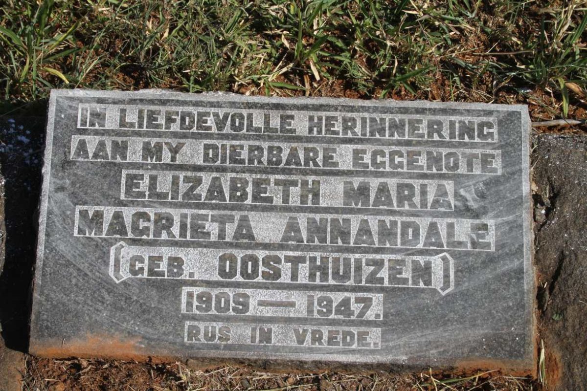 ANNANDALE Elizabeth Maria Magrieta nee OOSTHUIZEN 1909-1947