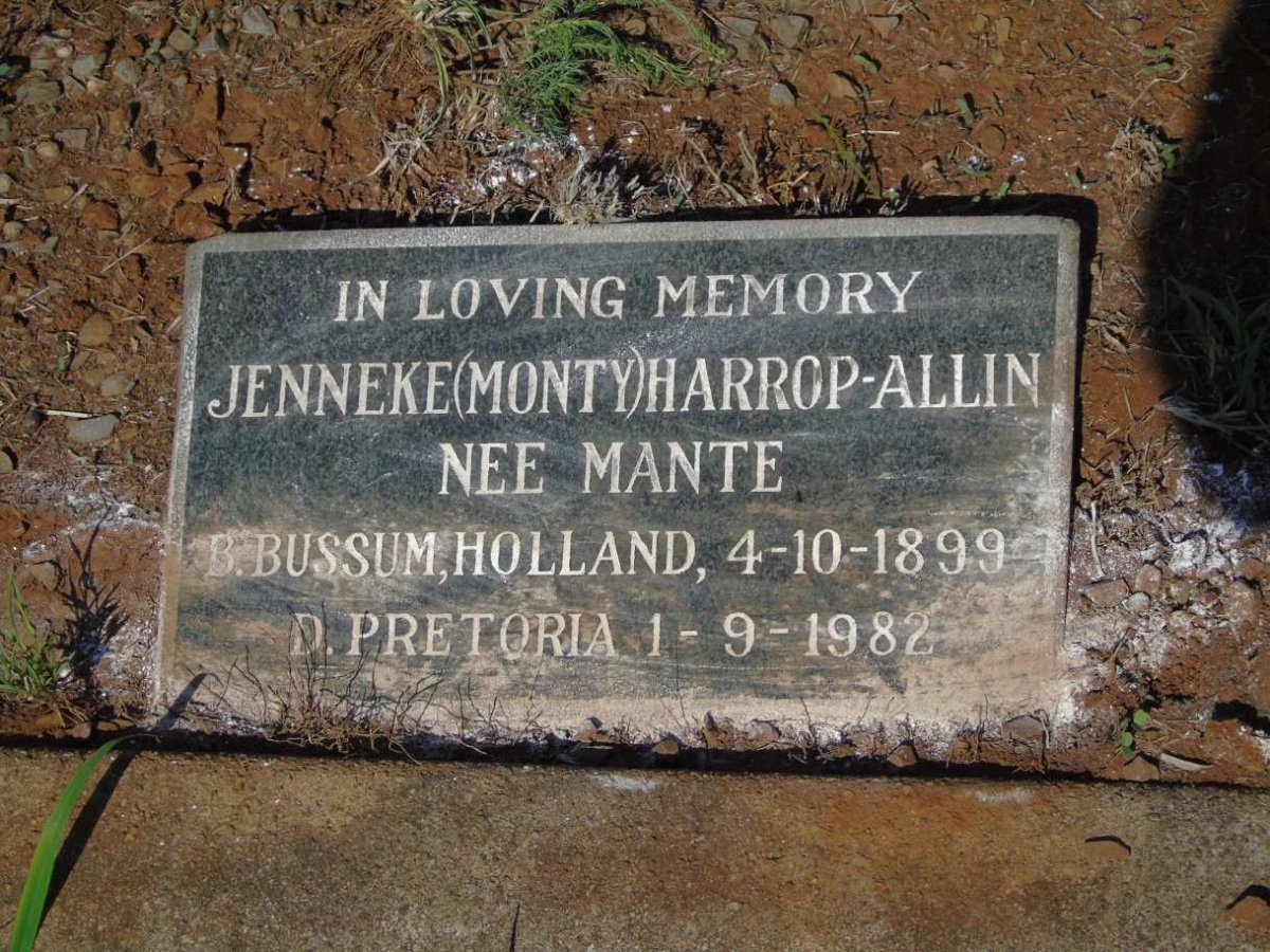 ALLIN Jenneke, HARROP nee MANTE 1899-1982