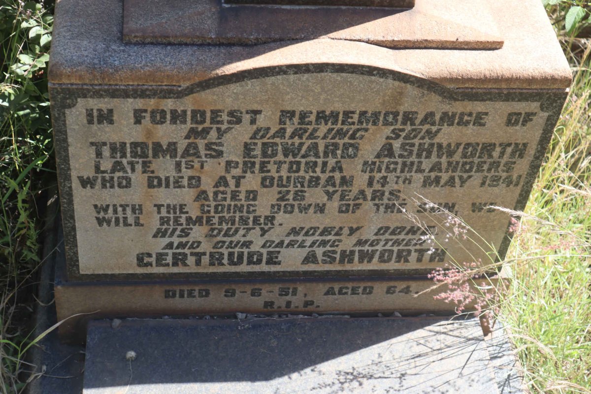 ASHWORTH Gertrude -1951 :: ASHWORTH Thomas Edward -1941