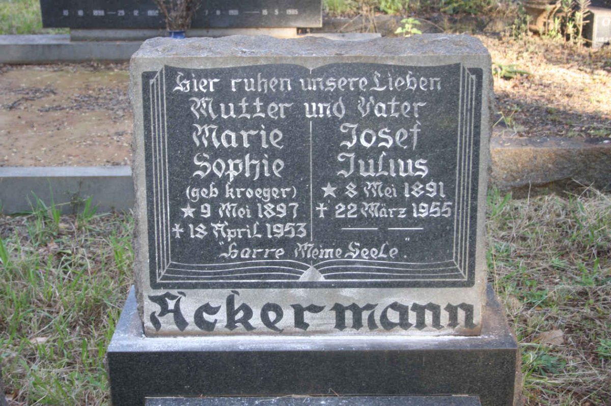 ACKERMANN Josef Julius 1891-1955 &amp; Marie Sophie KROEGER 1897-1953