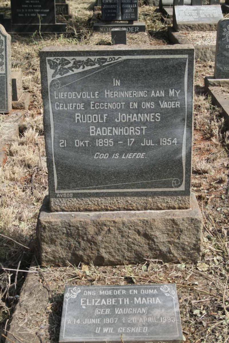 BADENHORST Rudolf Johannes 1895-1954 & Elizabeth Maria VAUGHAN 1907-1993