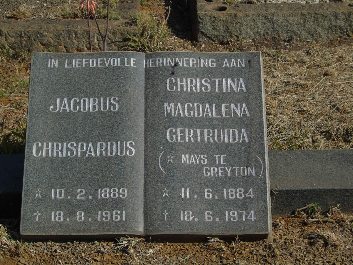 BARNARD Jacob Chrispardus 1889-1961 &amp; Christina Magdalena Gertruida MAYS 1884-1974