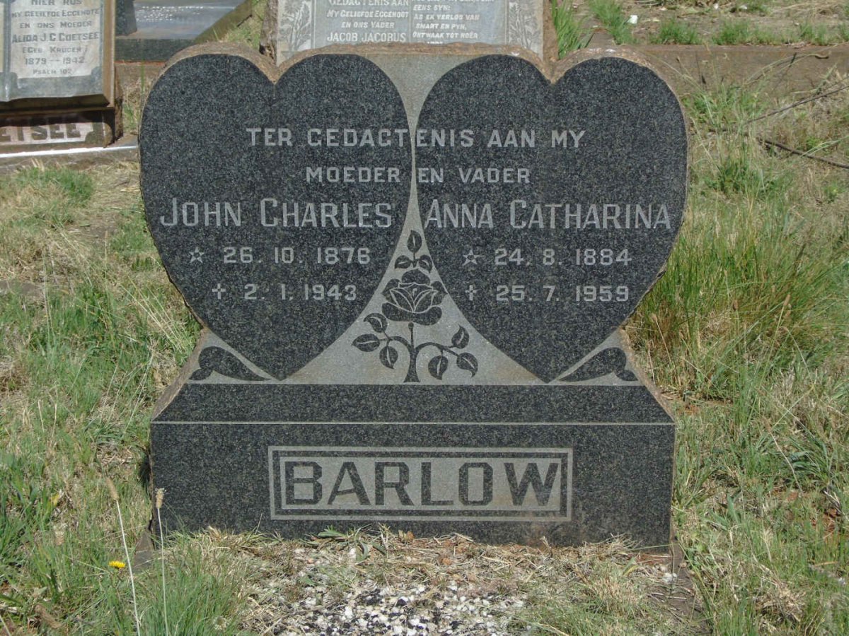 BARLOW John Charles 1876-1943 &amp; Anna Catharina 1884-1959