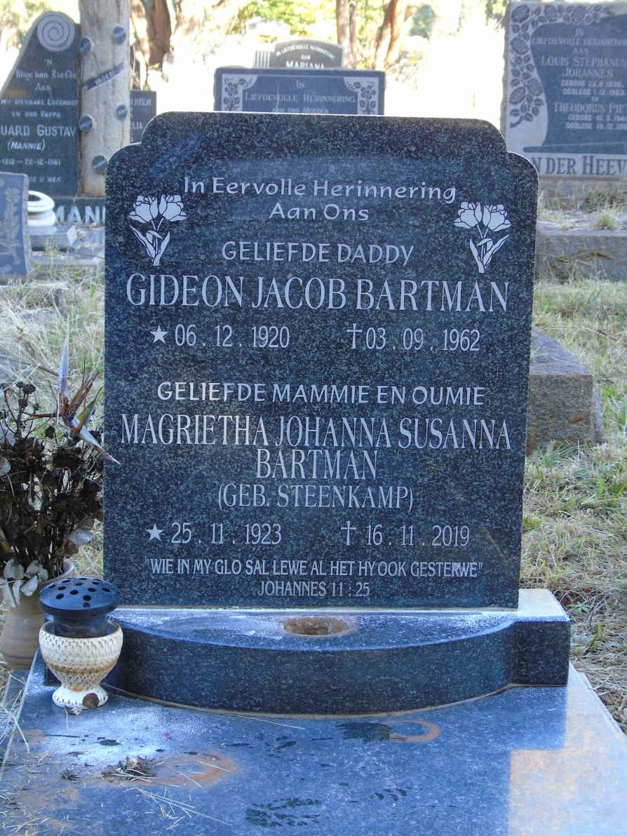 BARTMAN Gideon Jacob 1920-1962 &amp; Magrietha Johanna Susanna STEENKAMP 1923-2019