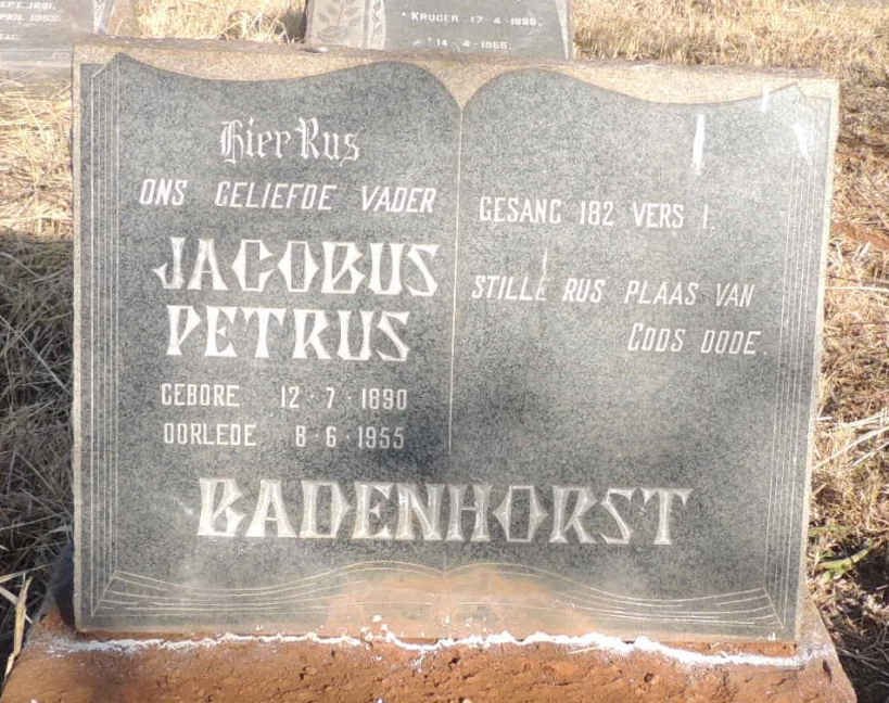 BADENHORST Jacobus Petrus 1890-1955
