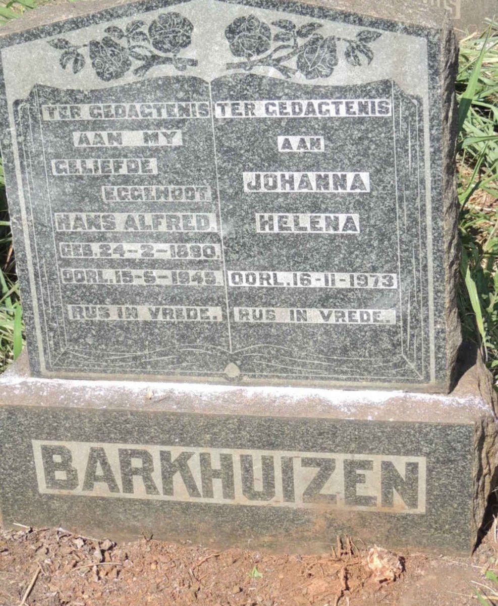 BARKHUIZEN Hans Alfred 1890-1945 &amp; Johanna Helena -1973