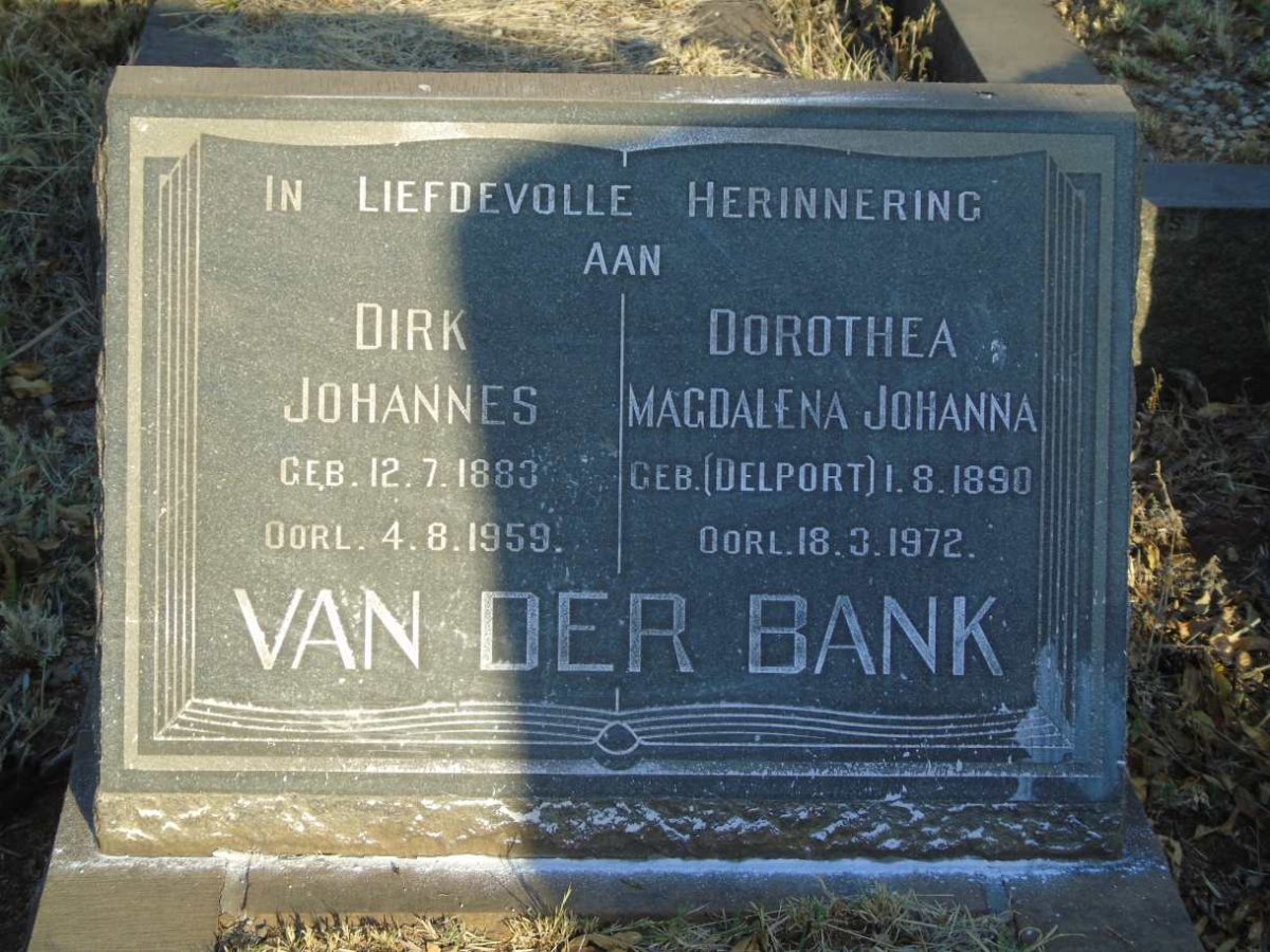 BANK Dirk Johannes, van der 1883-1959 & Dorothea Magdalena Johanna DELPORT 1890-1972