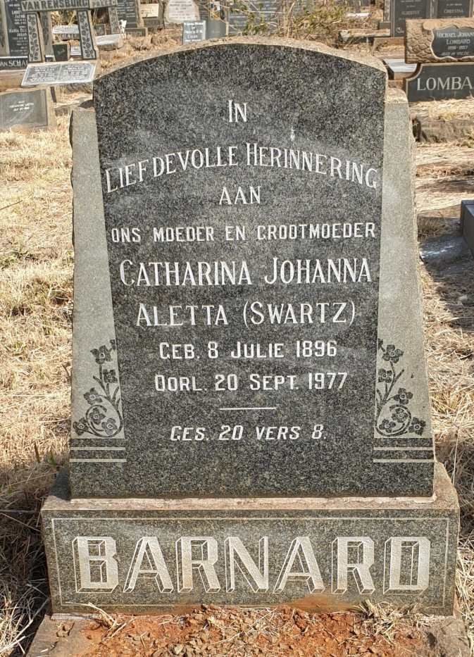 BARNARD Catharina Johanna Aletta nee SWARTZ 1896-1977